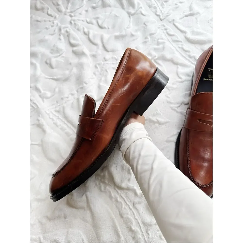 Bruno Magli Cosmo Cognac Leather Penny Loafers Size 11